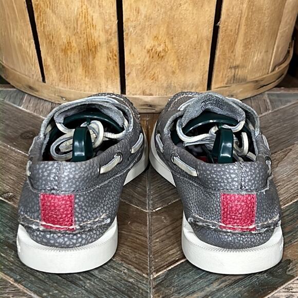 Sperry A/O 2-Eye Washed Flecked Pebbled Gray Red Leather Boat Shoes Mens Size 7 - Picture 6 of 11